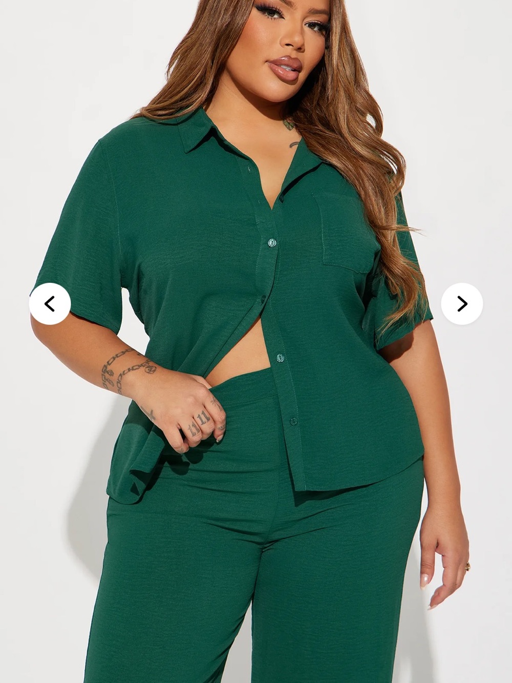 Fashion Nova Emerald Green Button-Up Pocket Top